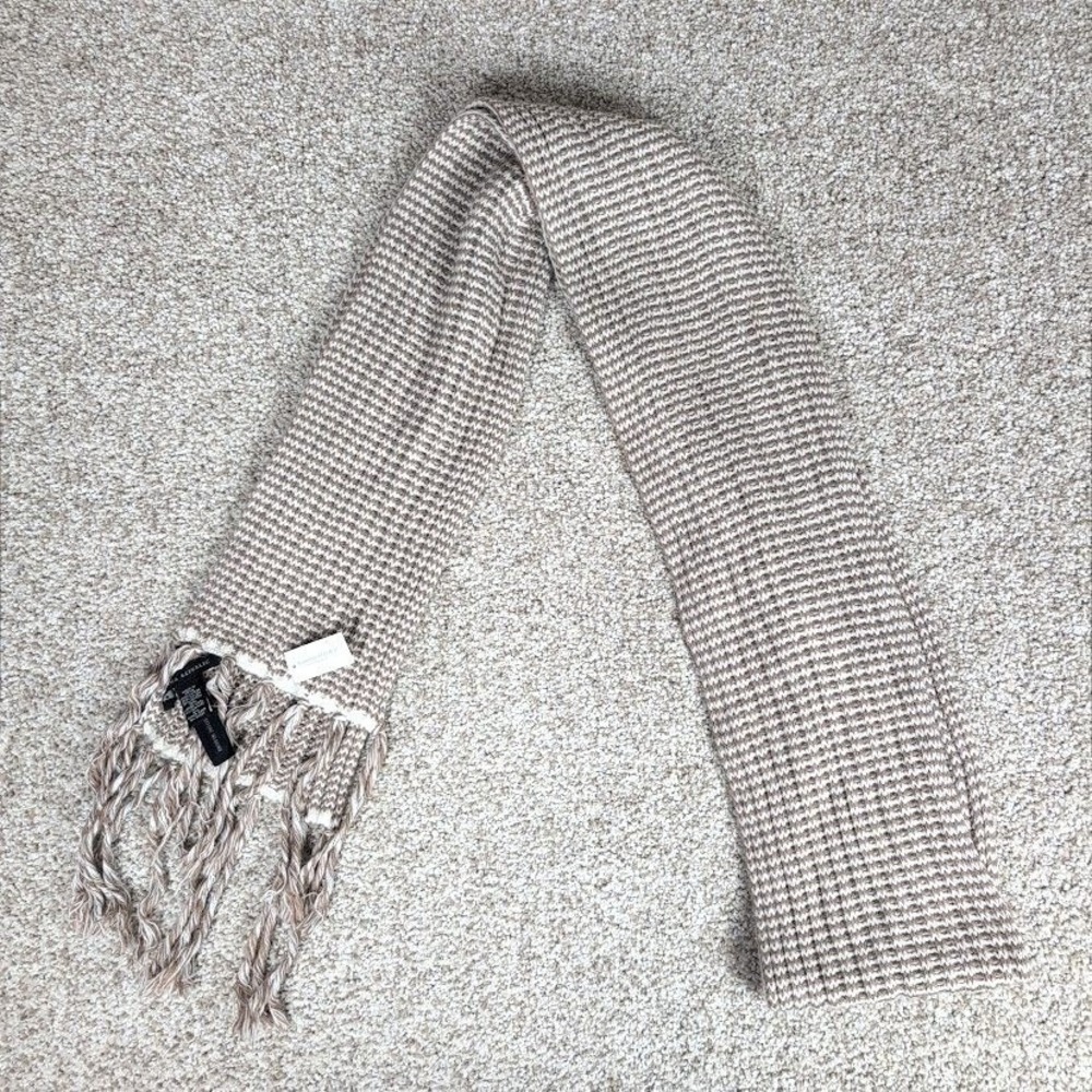 Banana Republic Fringe Scarf Brown‎ Cream Knit Cashmere Lambswool Blend